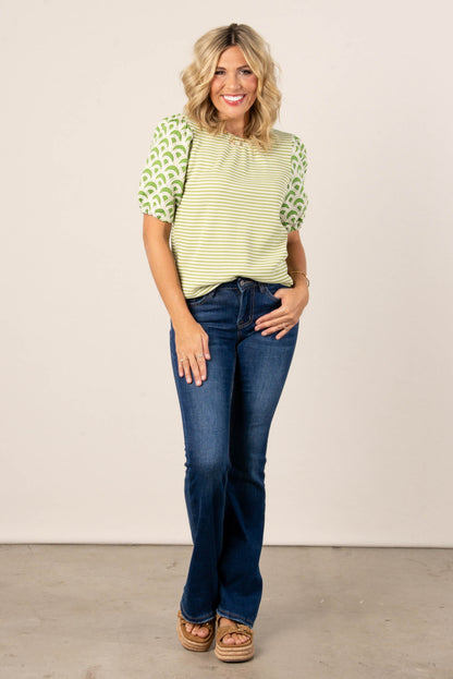 Striped Embroidered Sleeve Top