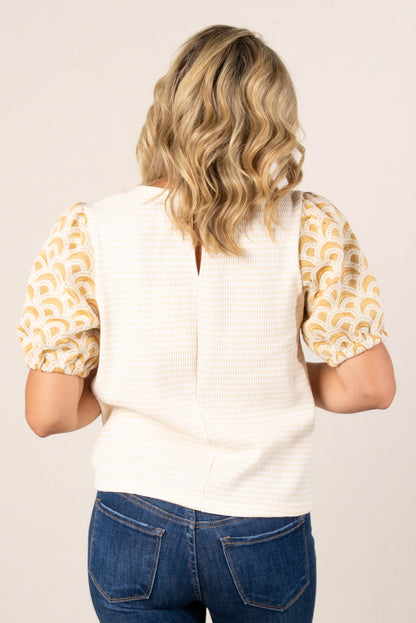 Striped Embroidered Sleeve Top