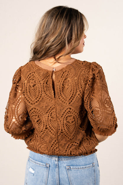 Lace Overlay Ruffle Trim Top