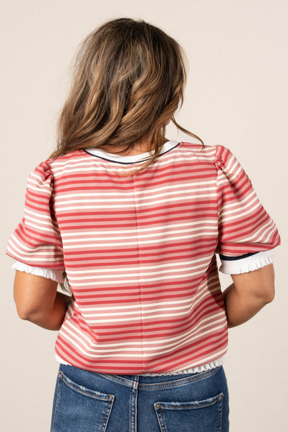 Multi Striped Ruffle Trim Top