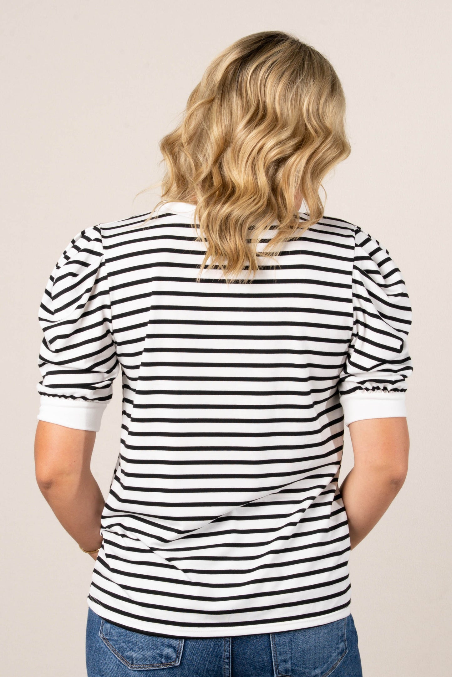 Striped Pleated Puff Sleeve Top