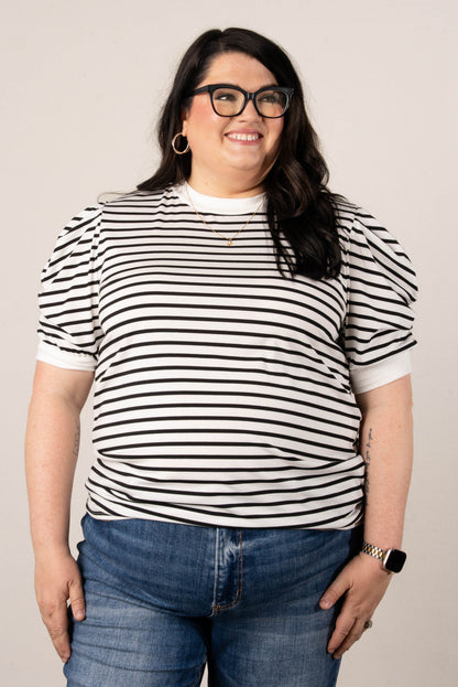Striped Pleated Puff Sleeve Top