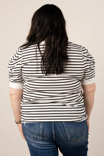 Striped Pleated Puff Sleeve Top
