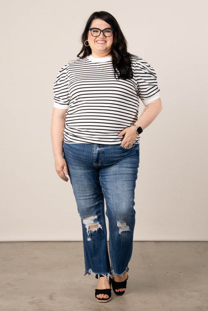 Striped Pleated Puff Sleeve Top