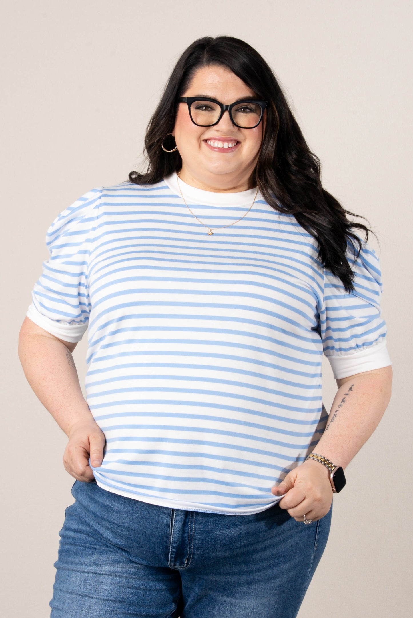 Striped Pleated Puff Sleeve Top