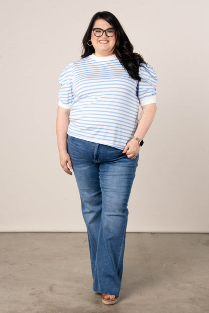 Striped Pleated Puff Sleeve Top