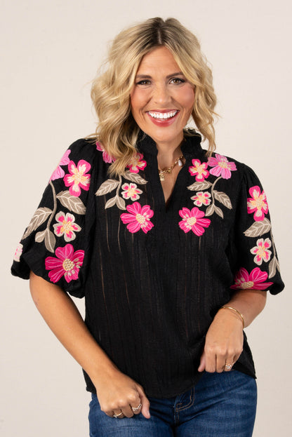 Textured Floral Embroidered Top
