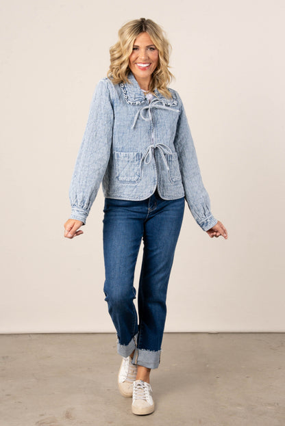 Quilted Bow Front Denim Jacket