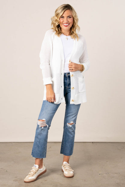 Open Knit Button Up Cardigan