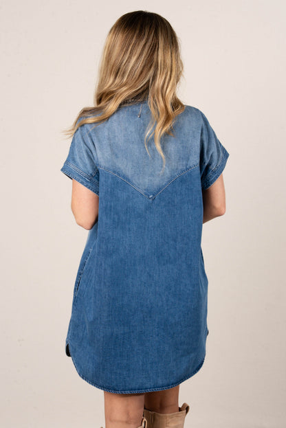 Chambray Pearl Snap Shirt Dress