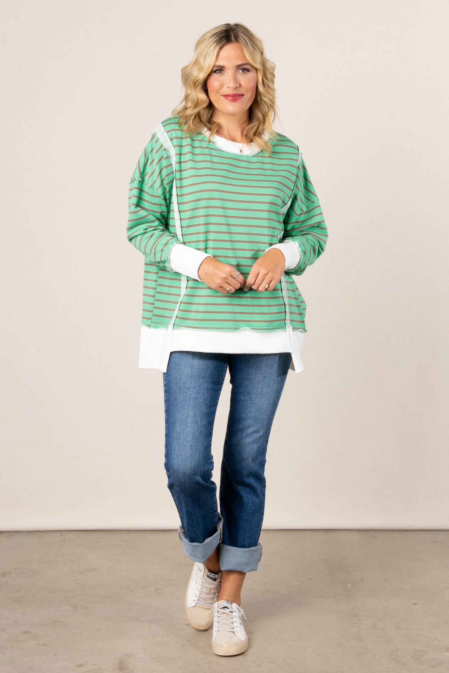 Oversized Striped Raw Seamed Pullover