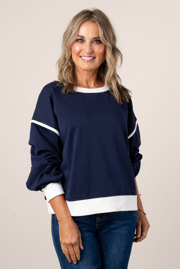 Contrast Trim Drop Shoulder Pullover