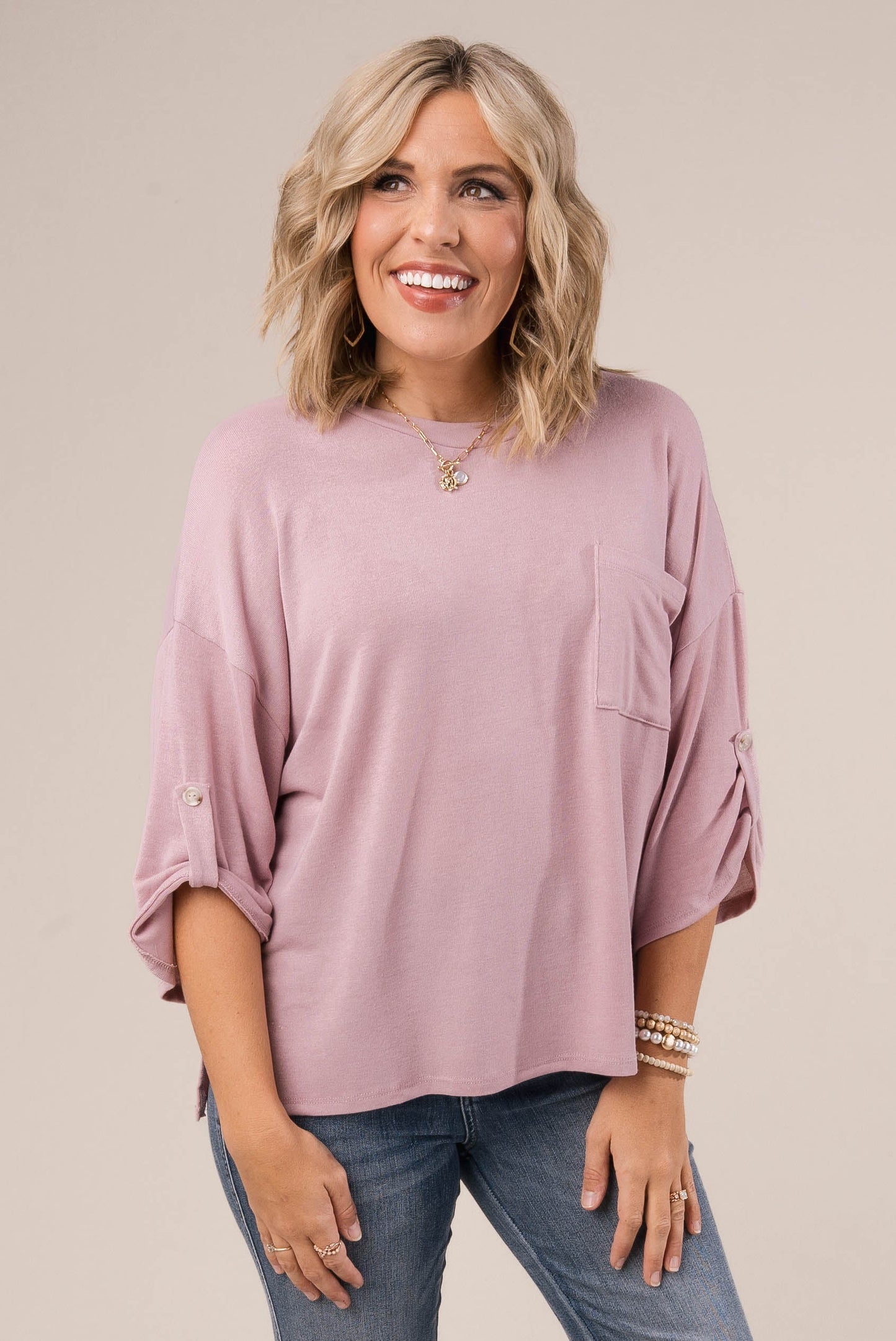 Hacci Knit Tab Sleeve Top *Final Sale*