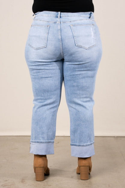 Mica Denim | Linda Mid Rise Cuffed Crop Straight Leg Jeans