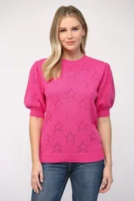 Star Pointelle Knit Puff Sleeve Sweater *Final Sale*