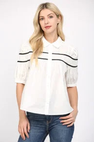 Contrast Tape Trimmed Shirred Top *Final Sale*