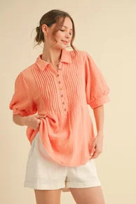 Gauze Short Balloon Sleeves Top *Final Sale*