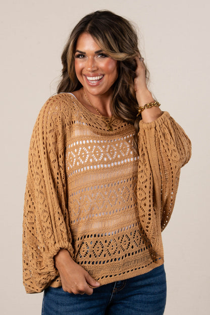 Open Knit Draped Sleeve Top