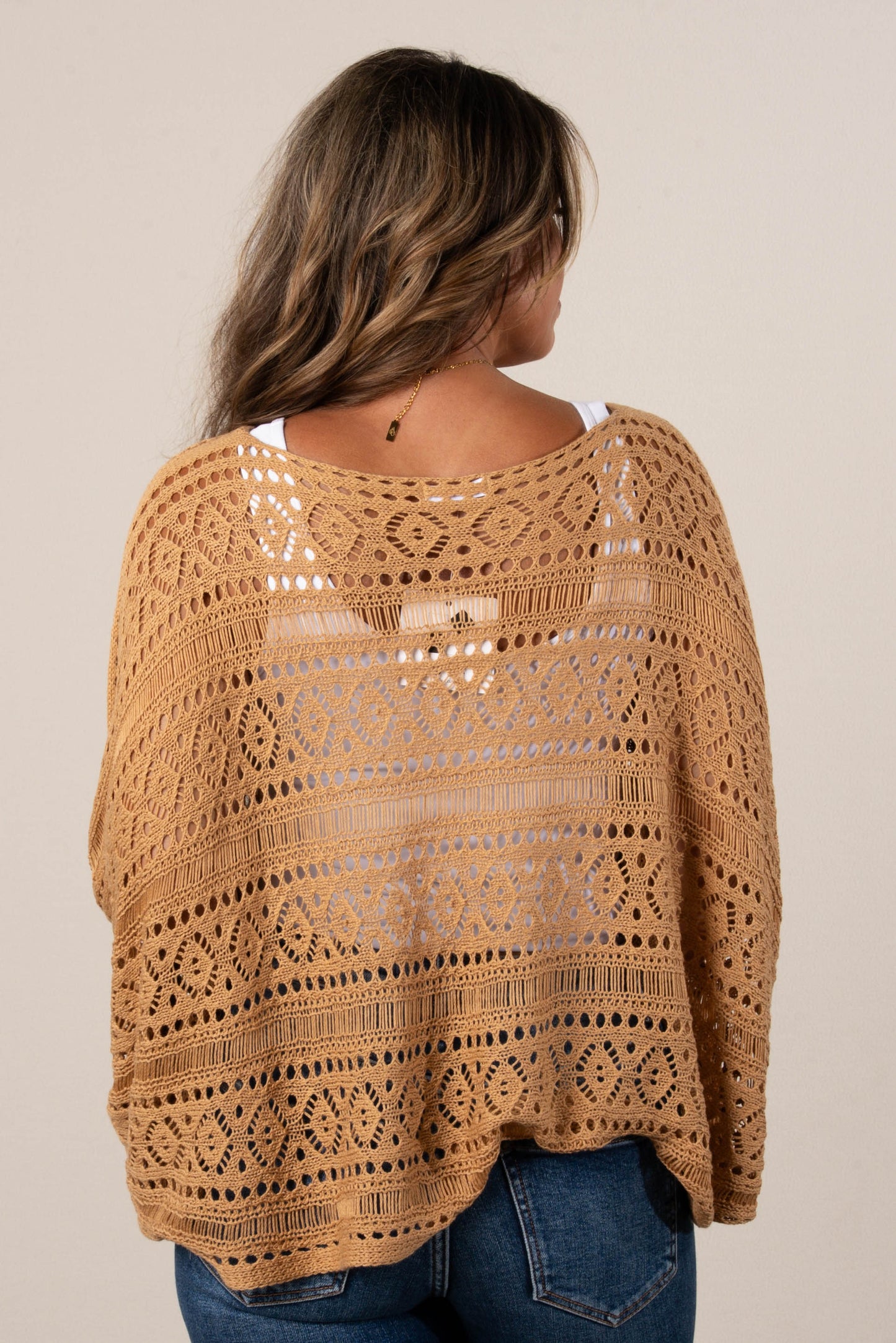 Open Knit Draped Sleeve Top