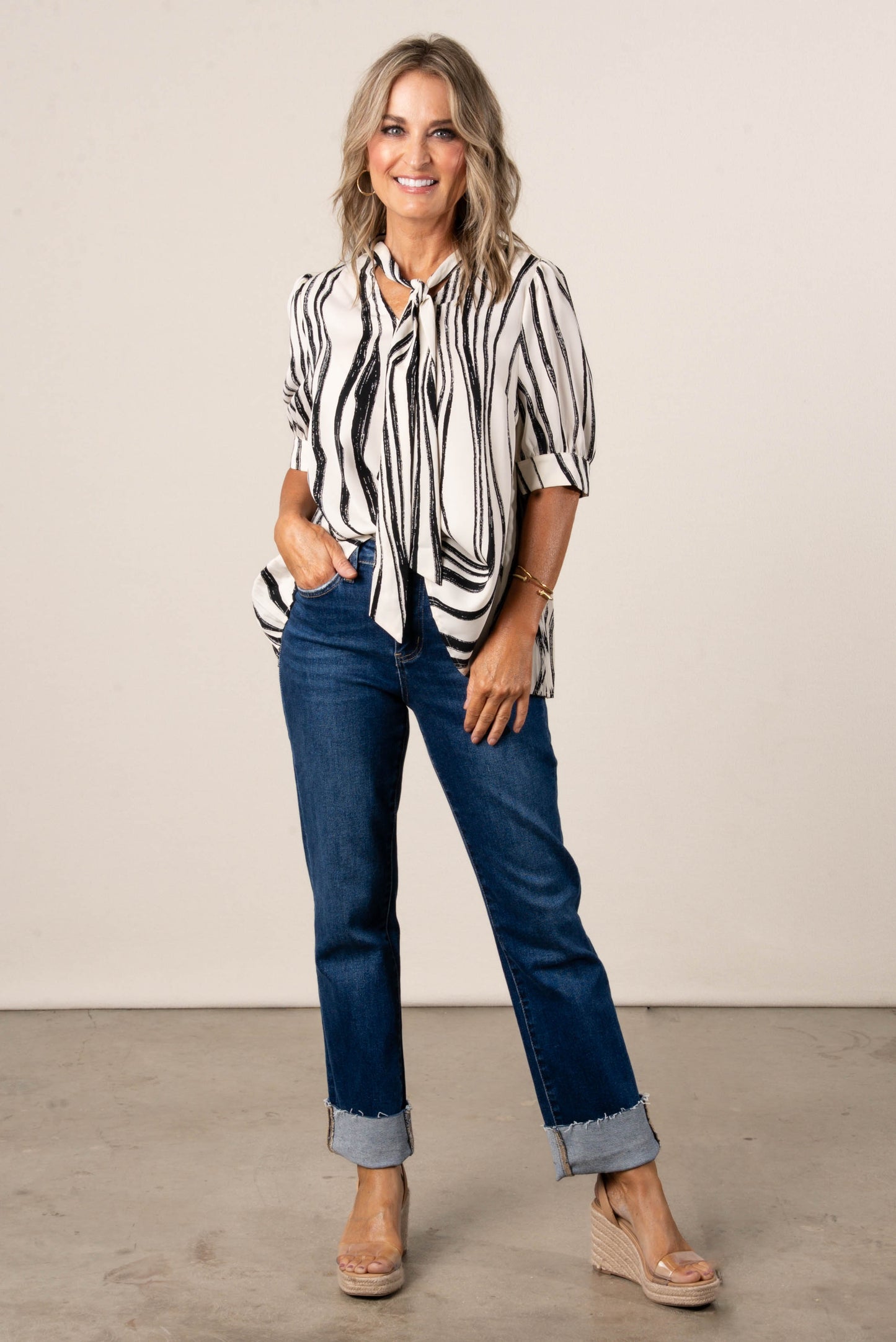 Abstract Tie Neck Blouse