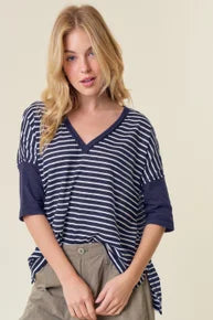 Stripe Contrast Sleeve Top *Final Sale*