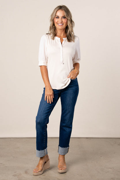 Contrast Knit Henley Top