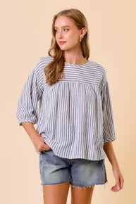 Stripe Gauze Knit Babydoll Top *Final Sale*