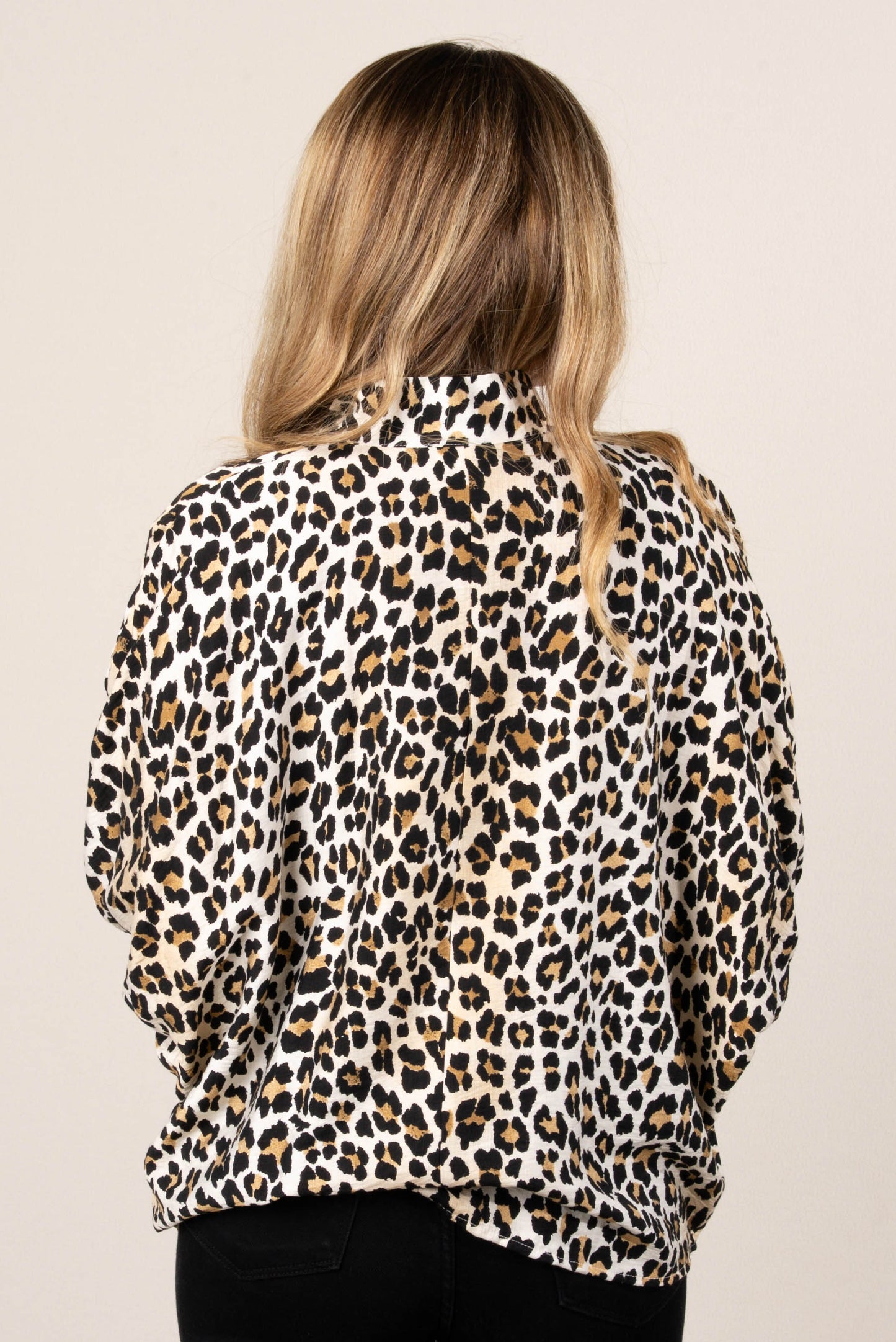 Leopard Contrast Split Neck Top