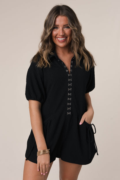 Textured Hook + Eye Closure Romper *Final Sale*