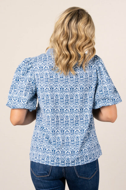 Georgia Mae Mixed Print Lace Trim Top