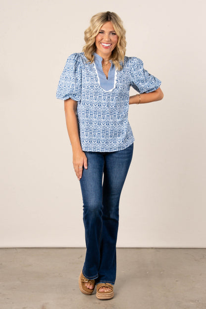 Georgia Mae Mixed Print Lace Trim Top