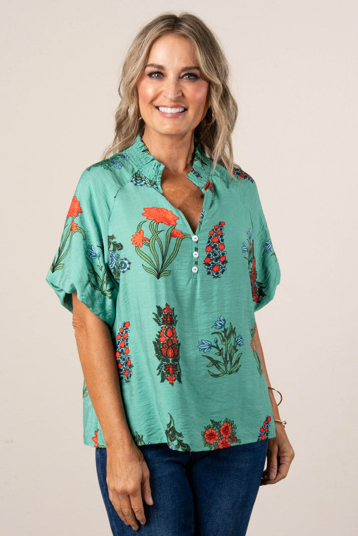 Georgia Mae Floral Frill Neck Blouse