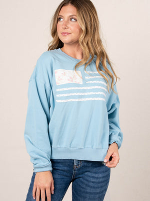 Floral American Flag Patch Pullover
