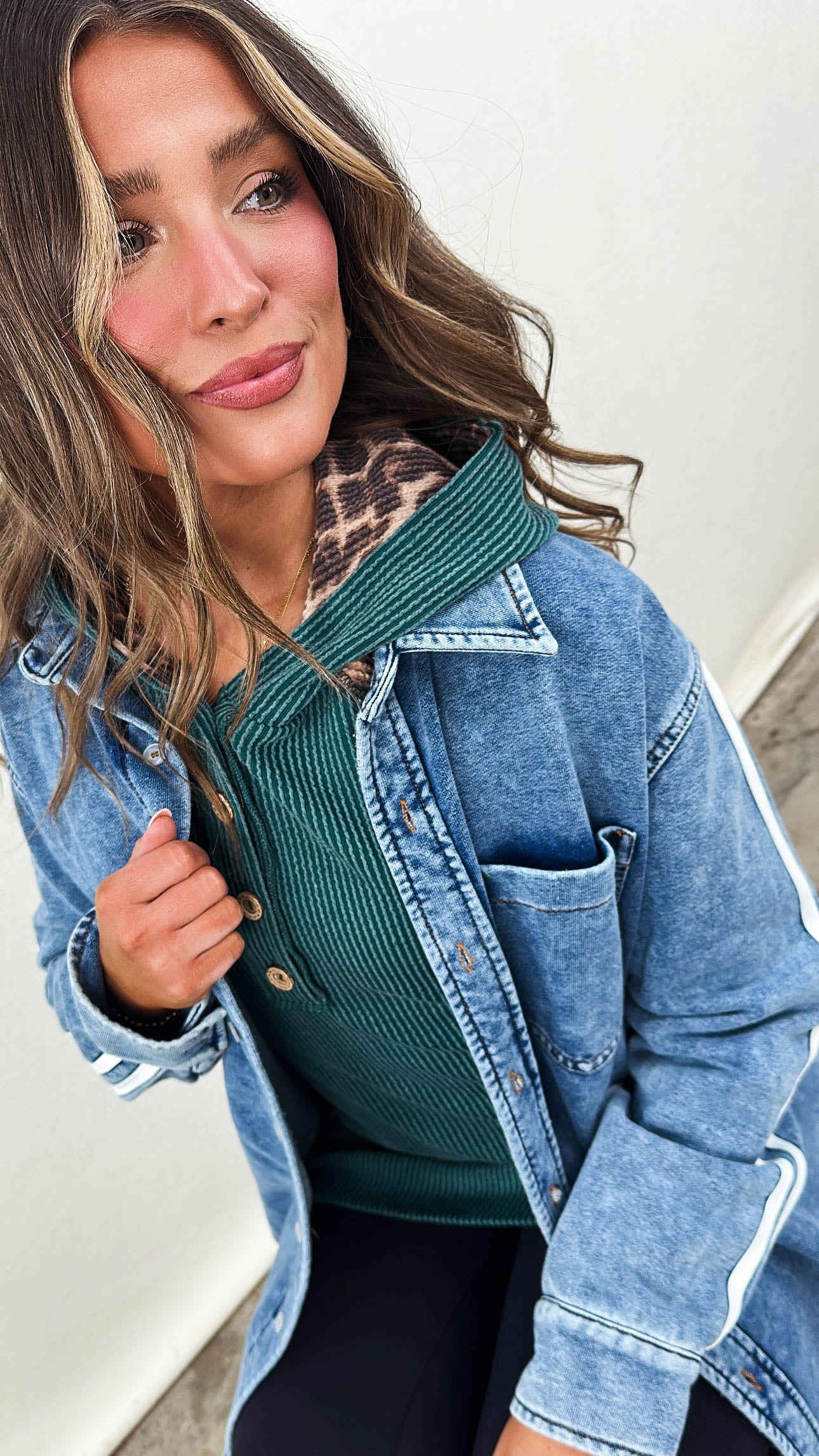 Sammie Striped Sleeve Denim Shirt