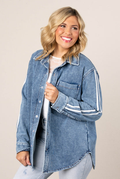 Sammie Striped Sleeve Denim Shirt