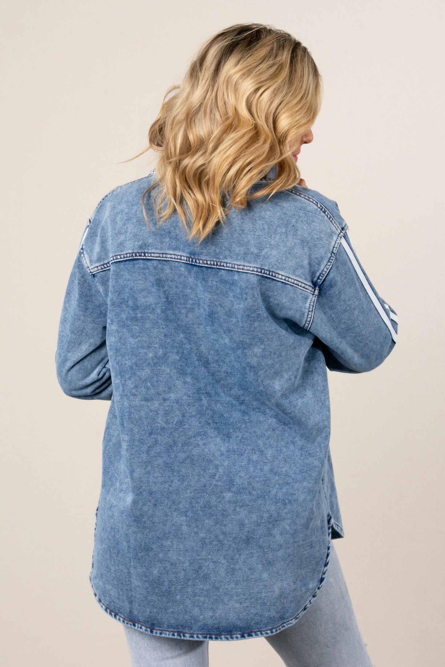 Sammie Striped Sleeve Denim Shirt