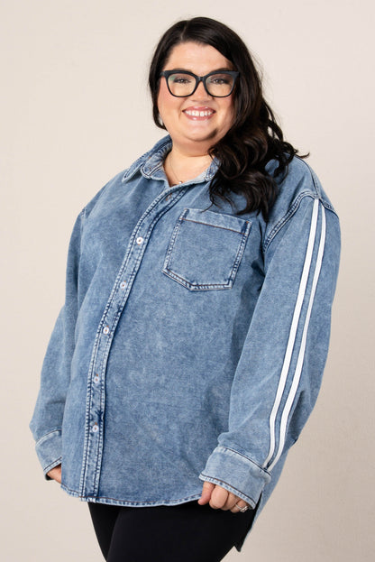 Sammie Striped Sleeve Denim Shirt
