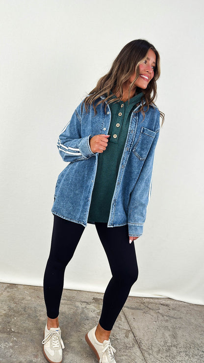 Sammie Striped Sleeve Denim Shirt