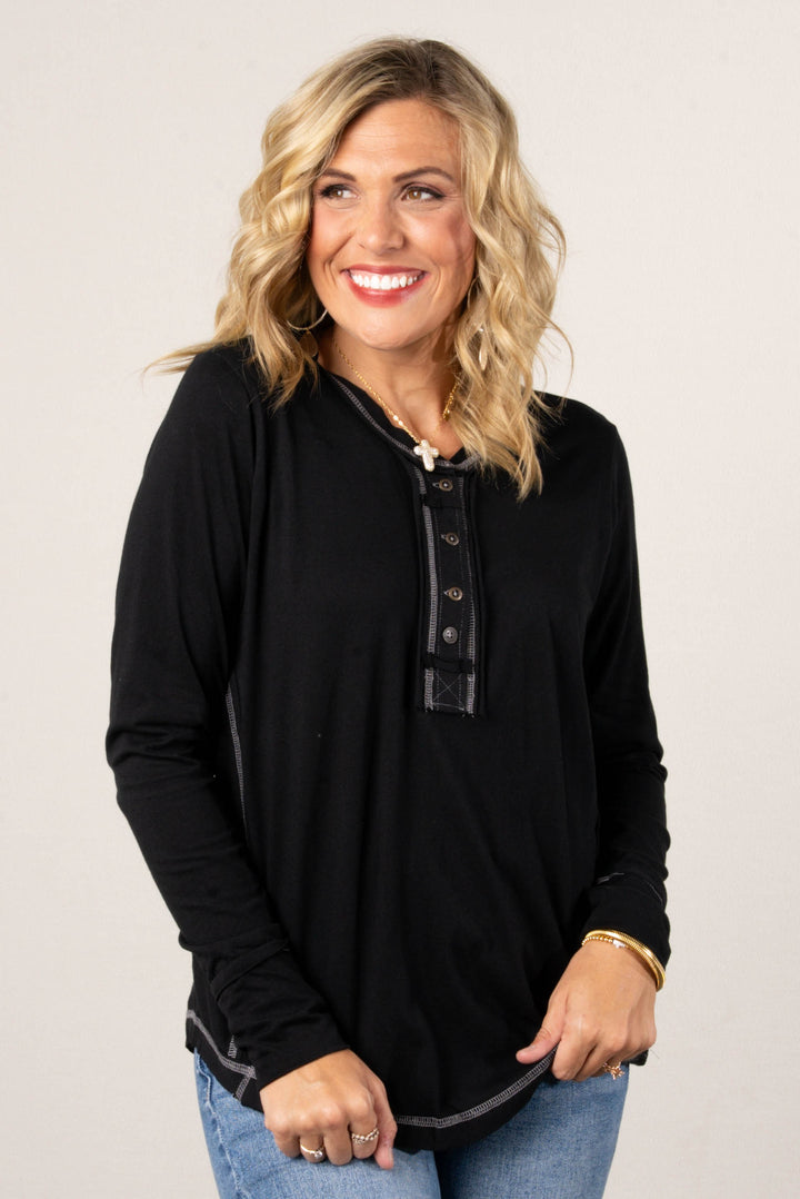 Megan Thumbhole Cuff Henley Top