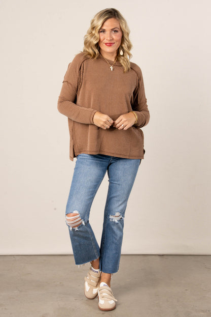 Taylor Ribbed Raw Seamed Dolman Top