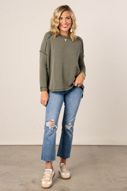 Taylor Ribbed Raw Seamed Dolman Top