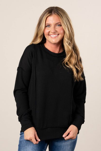 Ember Ribbed Raw Seamed Top