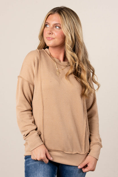 Ember Ribbed Raw Seamed Top