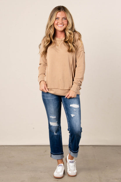 Ember Ribbed Raw Seamed Top