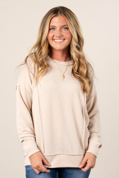 Ember Ribbed Raw Seamed Top