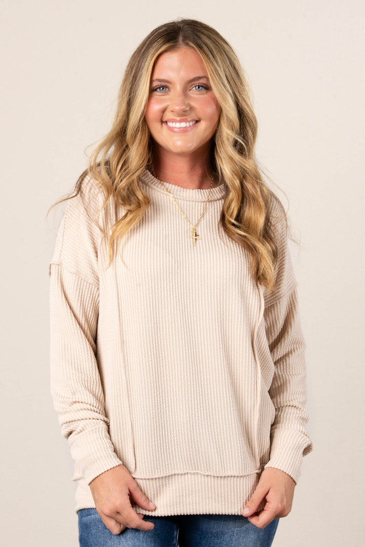 Ember Ribbed Raw Seamed Top