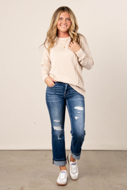 Ember Ribbed Raw Seamed Top