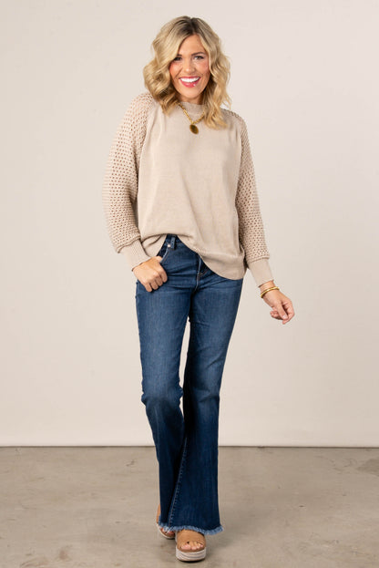 Natalie Raglan Open Knit Sleeve Sweater