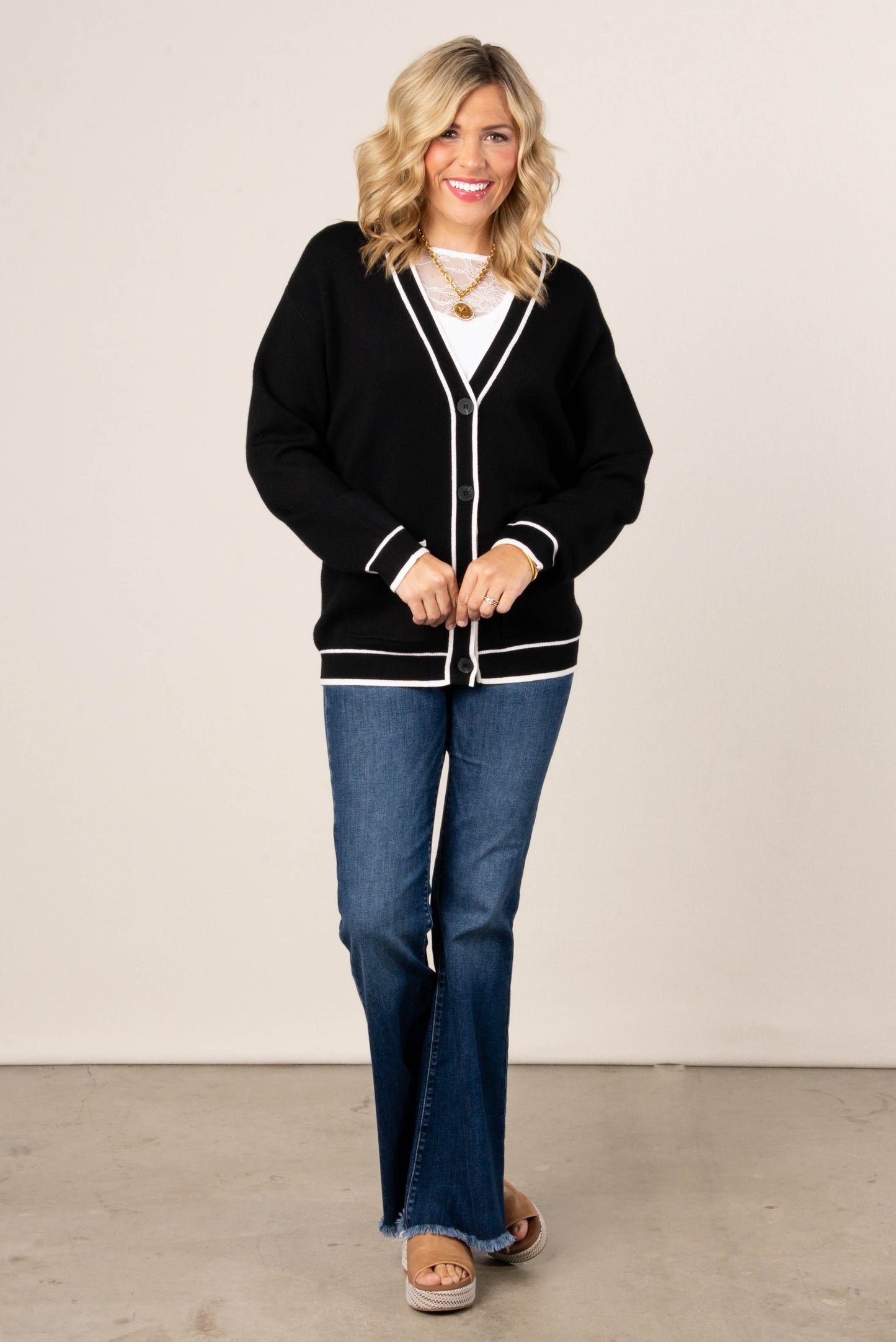 Parker Striped Trim Sweater Cardigan