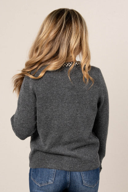 Scarlett Jeweled Neck Sweater Cardigan